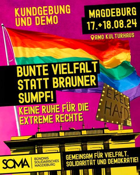 Ankündigung der Demo gegen den AfD-Parteitag in Magdeburg: „Bunte Vielfalt statt brauner Sumpf! Keine Ruhe für die extreme Rechte"