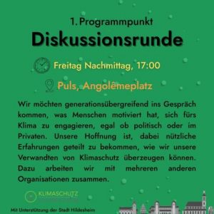 Beschreibung der Diskussionsrunde im Rahmen der Hildesheimer Klimatage 2025. 